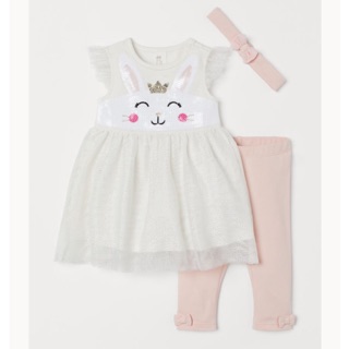 Set sequin h&m - set 3 chi tiết cotton hồng thỏ - h&m jp