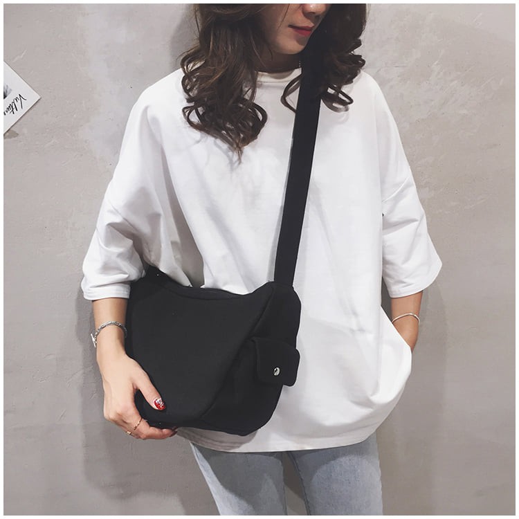 Túi tote hộp bên sẵn kho đen trắng - Túi tote đep chéo unisex vải canvas nhiều ngăn đựng sách vở cực ngầu T18