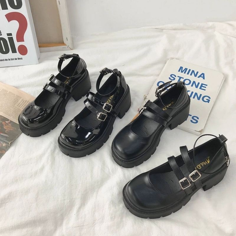 (SẴN DA LÌ) Giày đế bằng ulzzang oxford B26 3 quai đế cao 5cm | BigBuy360 - bigbuy360.vn