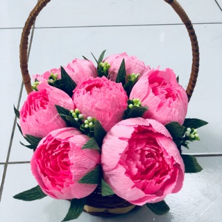 Hoa giấy handmade-Giỏ Mẫu Đơn