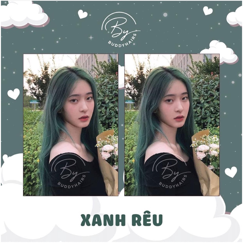 (100% không tẩy) thuốc nhuộm tóc xanh rêu +TẶNG kèm oxy trợ nhuộm