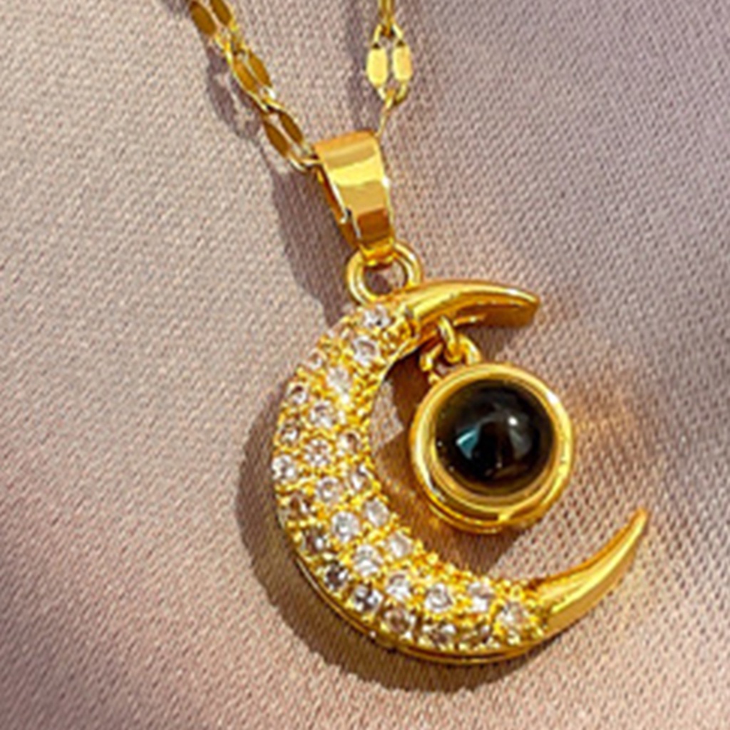 Ở stcok| Vòng cổ Bằng Thép Titan Mặt Hình Mặt Trăng Đính Đá Thời Trang