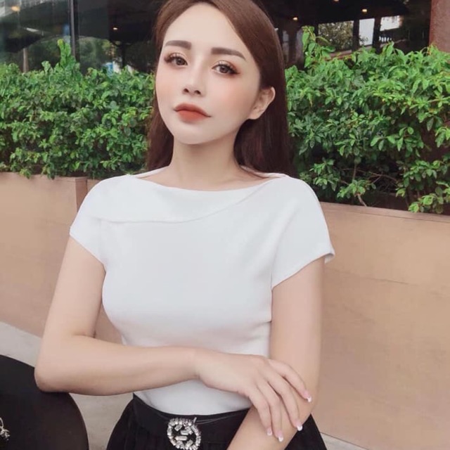 Áo len mỏng cổ thuyền lệch vai ( kèm video, ảnh thật)