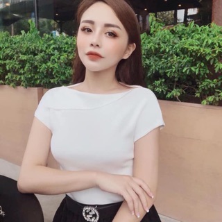 Áo len mỏng cổ thuyền lệch vai ( kèm video, ảnh thật)