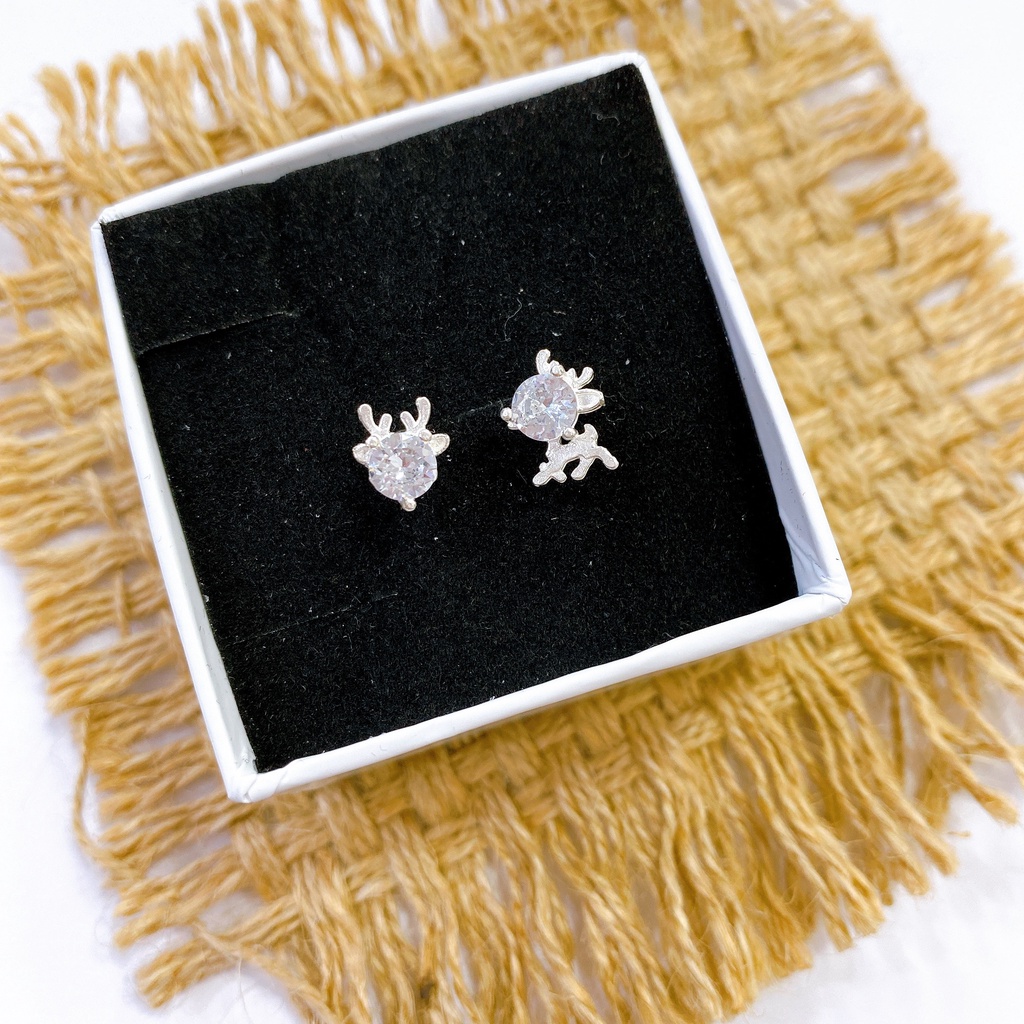 Khuyên Tai Bạc Ta CaoBac Jewellery Unisex Đính Đá Hình Chú Hươu Giáng Sinh