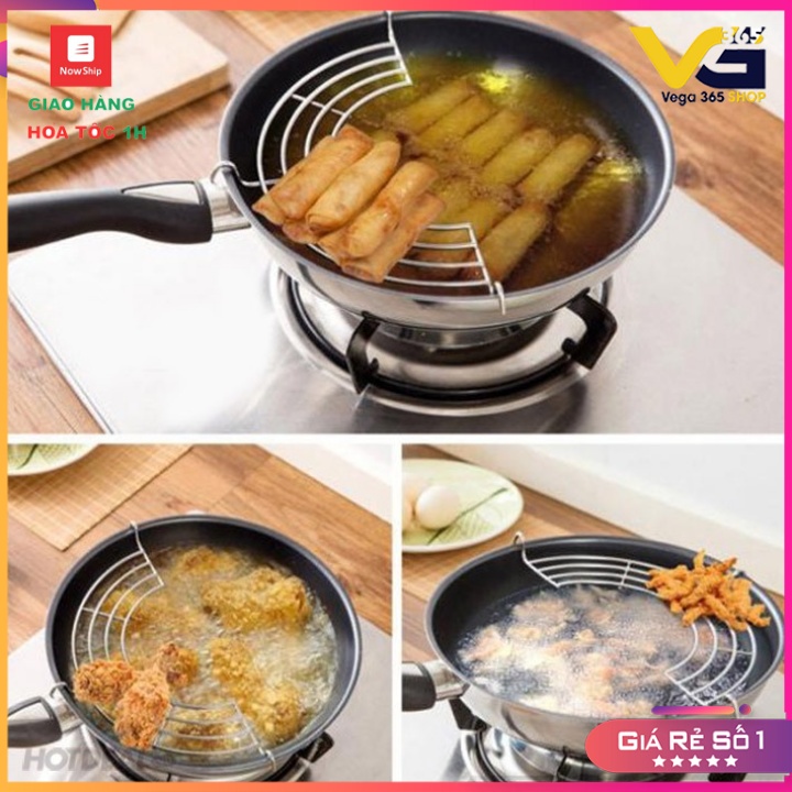 Giá nhỏ dầu, vỉ gác chảo chiên rán ráo dầu mỡ loại dày bằng inox cỡ (24 -28cm)