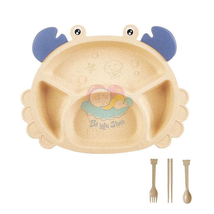 Bộ khay ăn dặm cho bé làm từ Lúa Mạch dễ thương, giúp bé kích thích hơn trong việc ăn uống (bộ chén ăn dặm cho bé)