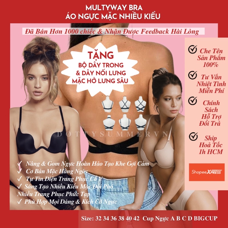 Áo Ngực Multyway Mặc Nhiều Kiểu Có Gọng Thấp Mặc Khoét Ngực Sâu & Hở Lưng Với Dây Nối