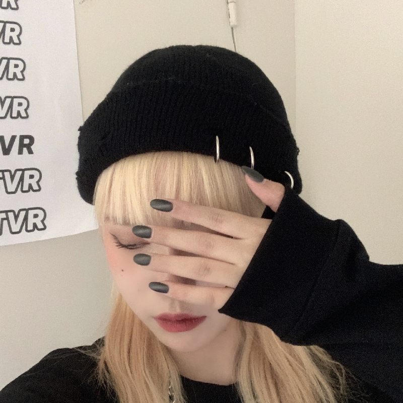 Mũ dệt kim thiết kế rách lỗ phong cách Hàn Quốc cổ điển INS Harajuku