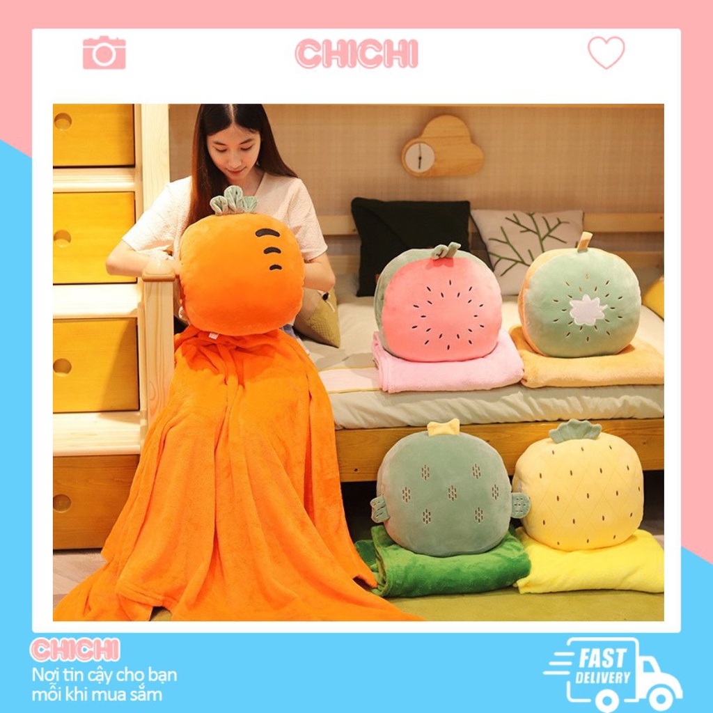 Bộ mền gối trái cây siêu đáng yêu chăn gối văn phòng 3 trong 1 cute ChiChi GM041