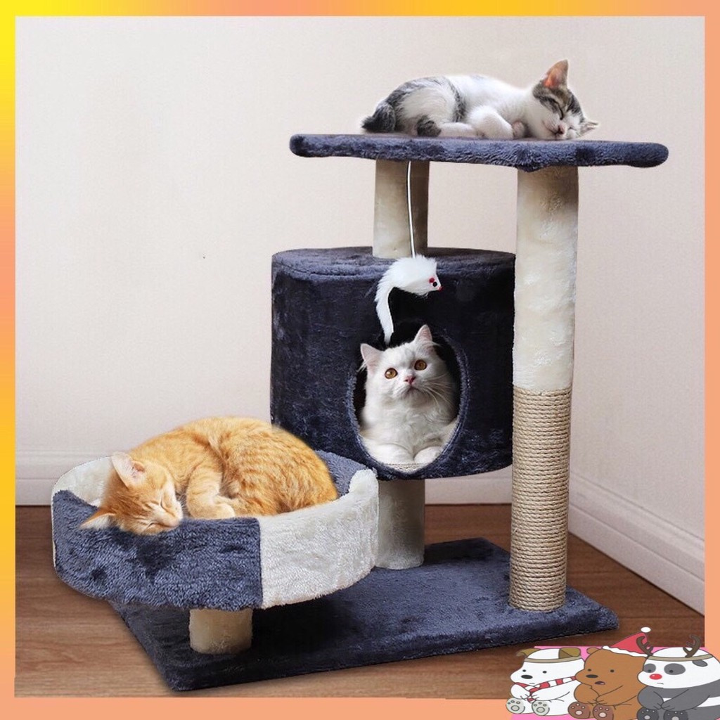 Nhà Cây Cho Mèo - Cattree Nhà Mèo 3 Tầng Có Trụ Cào Móng Cho Mèo