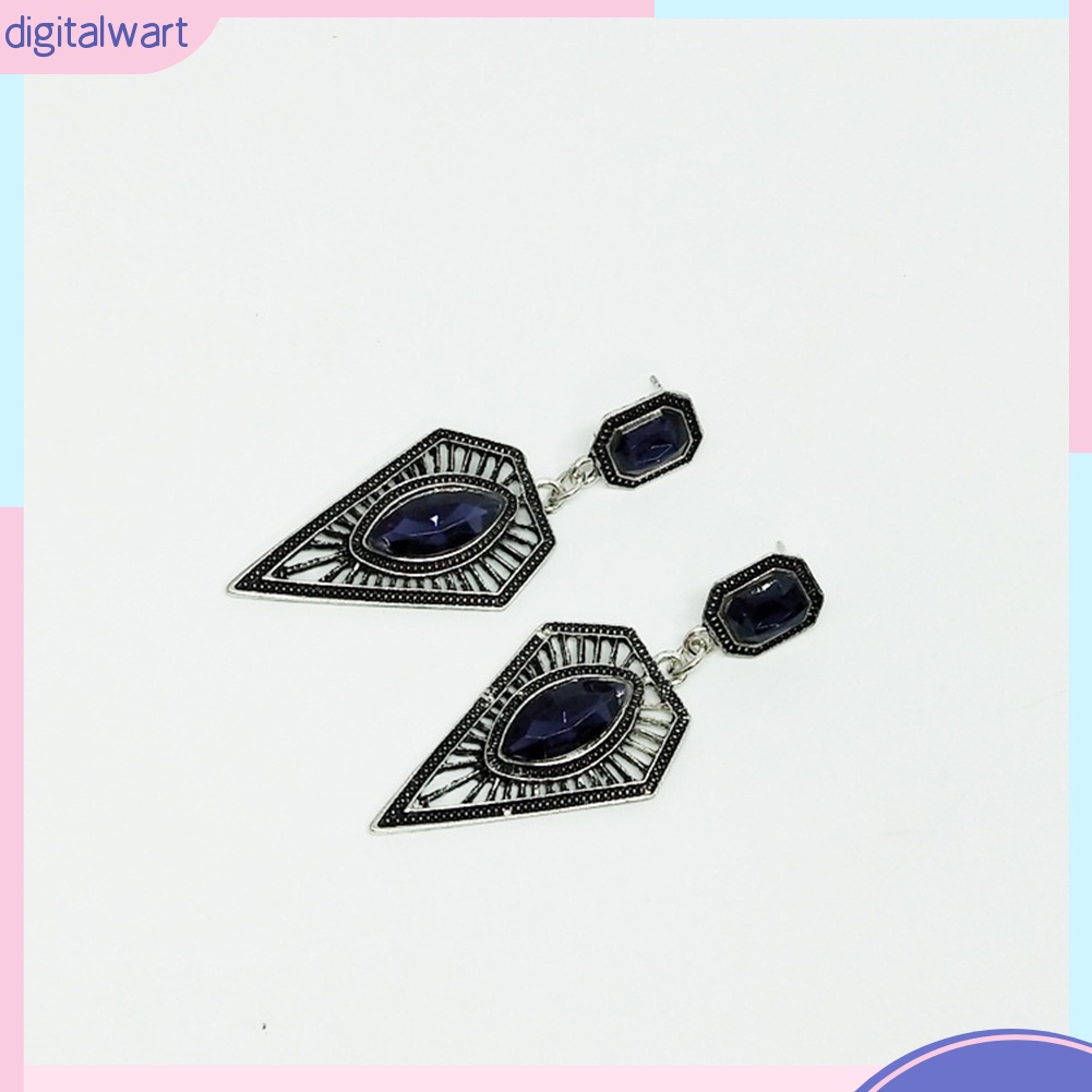 Khuyên Tai Kim Loại Đính Đá Sapphire Giả Vintage Cho Nữ