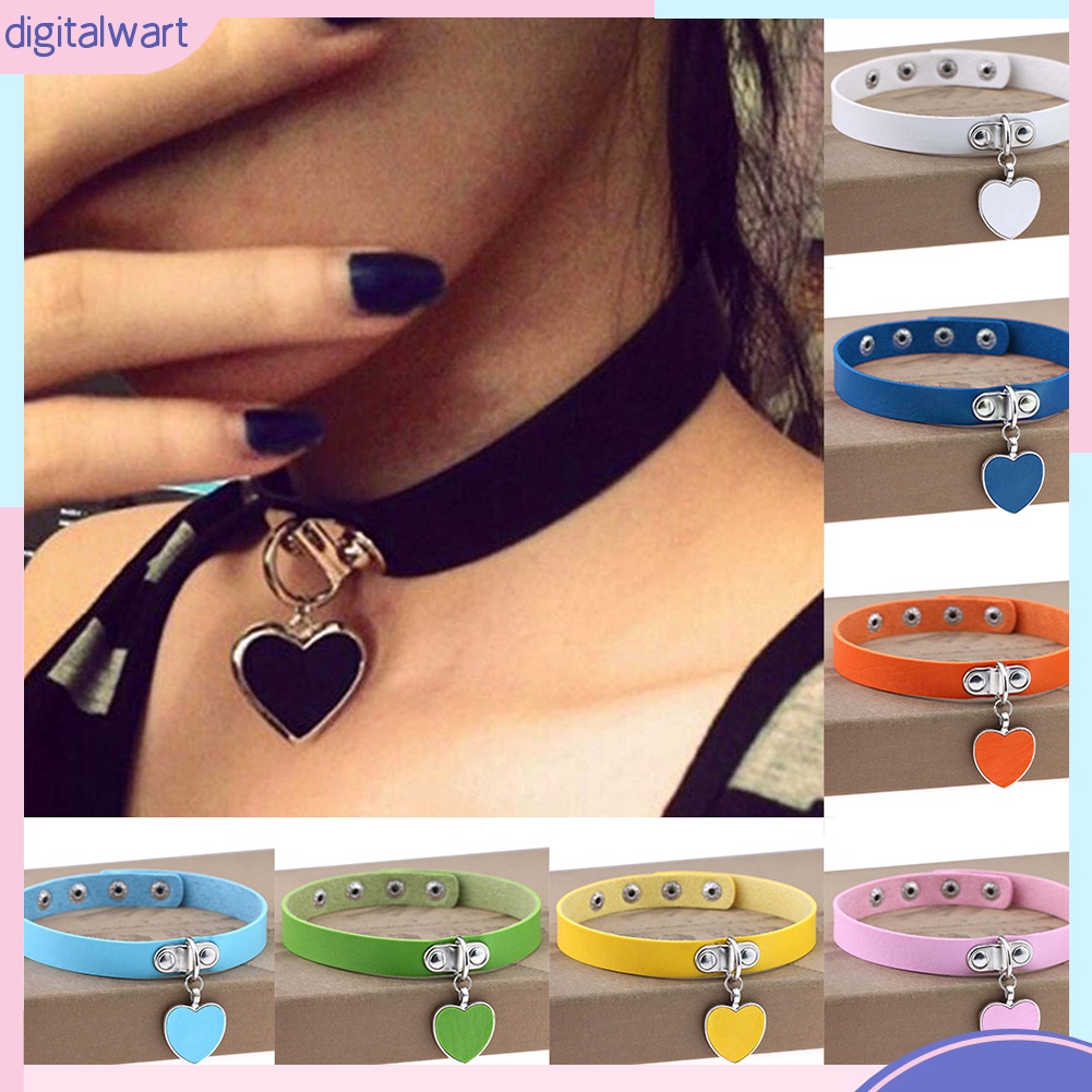 Vòng Cổ Choker Giả Da Nhiều Màu Mặt Trái Tim Độc Đáo