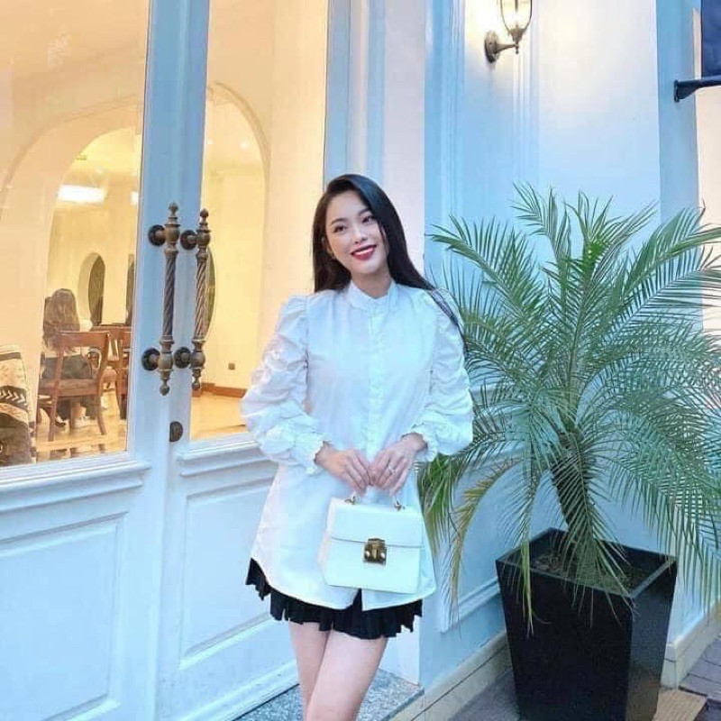 [Mã WASKT304 giảm 15% tối đa 30K đơn 99K] Áo sơ mi cổ tàu tay nhún☘️Áo sơ mi trắng tay dài nữ☘️{freeship} | BigBuy360 - bigbuy360.vn