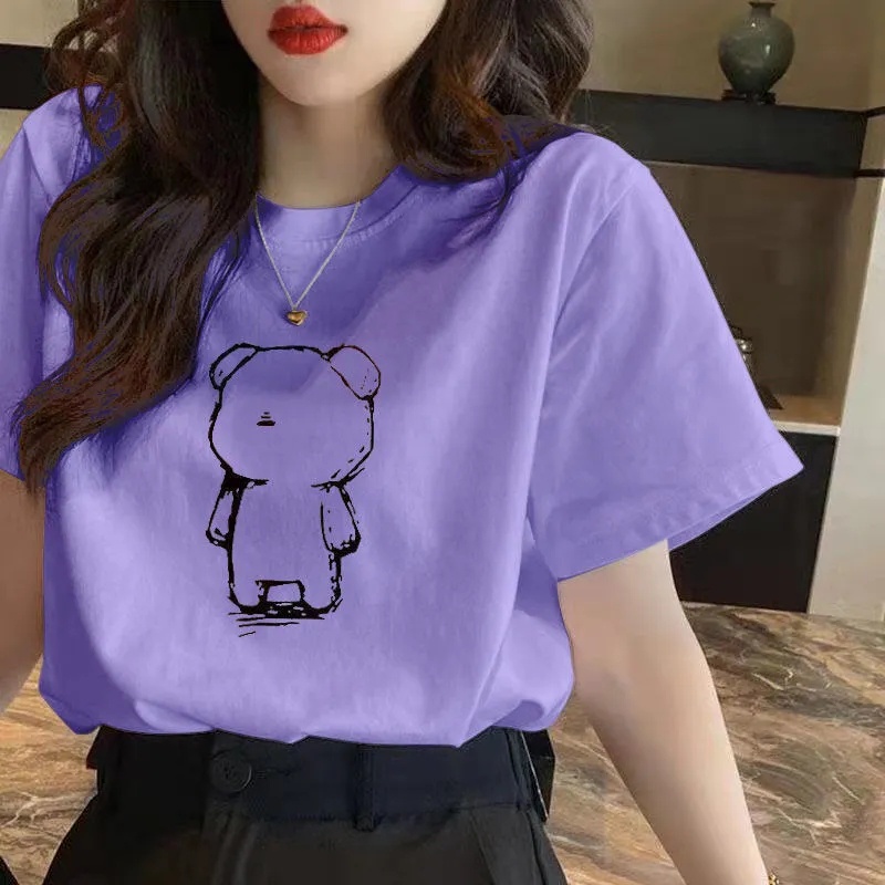 Áo Thun Cotton Trơn Tay Ngắn Cổ Tròn Dáng Rộng Dễ Phối Đồ Phong Cách Hàn Quốc Dành Cho Nữ 40-100KG C8579