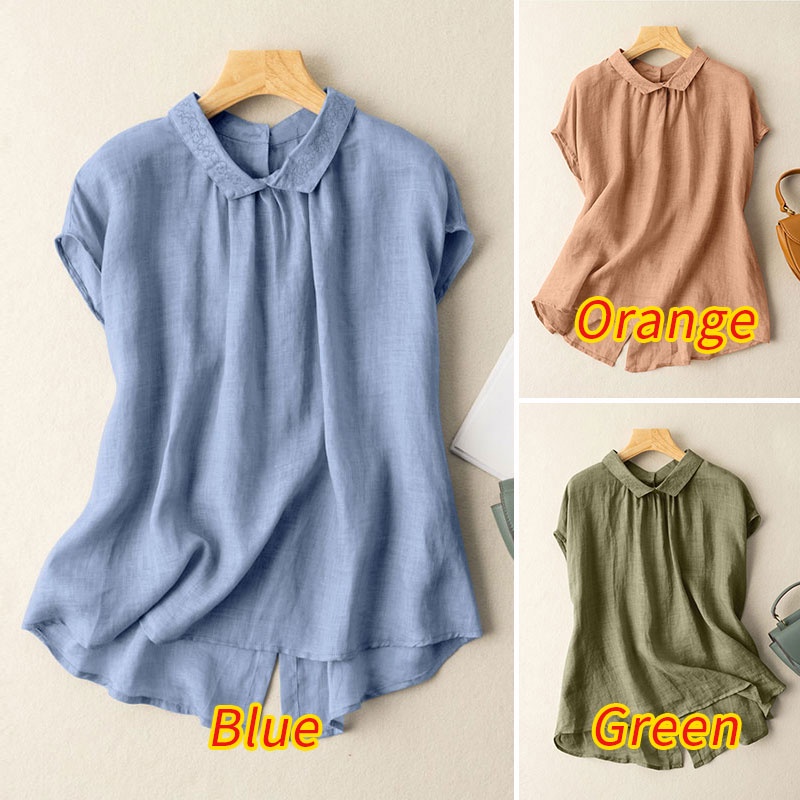 Áo sơ mi Zanzea cổ bẻ cài nút thêu họa tiết màu trơn đáng yêu cho nữ