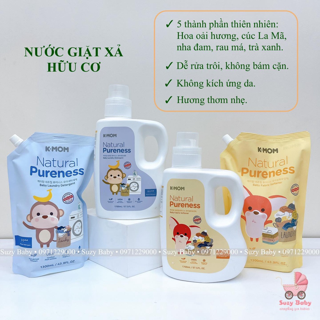 Nước giặt, xả đồ sơ sinh hữu cơ (organic) Kmom-Hàn Quốc