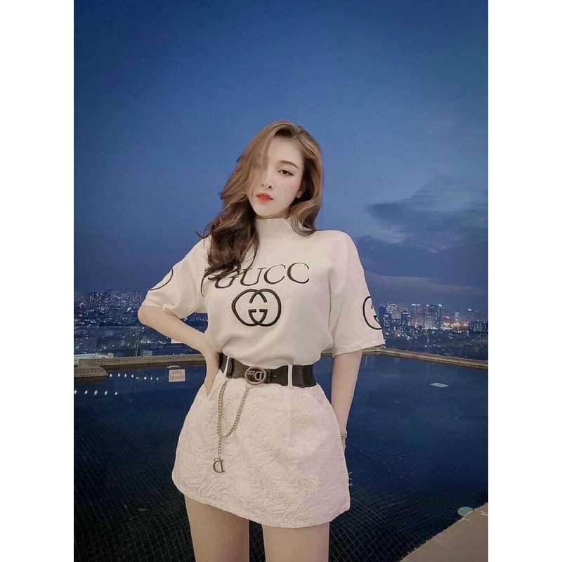 Áo phông cộc thêu GG cổ 3p