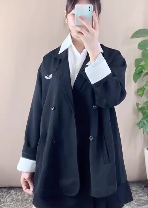 Áo Blazer Vest Nữ Khoác Ngoài Dài Tay Màu Đen,Túi Ngực Giả, Chữ Thêu EDM.CO 160819 Chất Dày Dặn Kiểu Dáng Trẻ Trung Blaz | BigBuy360 - bigbuy360.vn