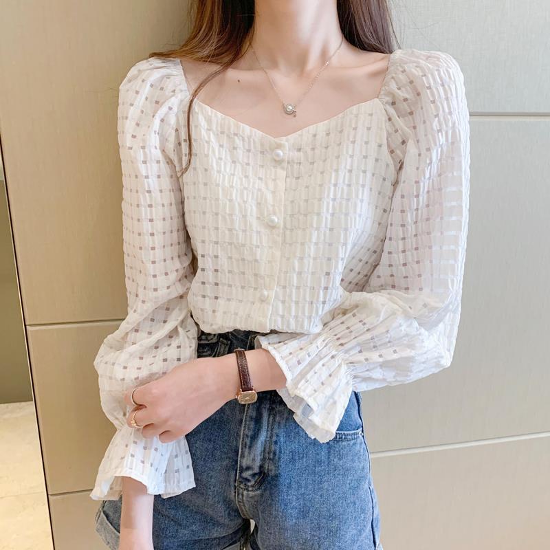 Áo Sơ Mi Cổ Vuông Tay Chuông Siêu Nhẹ Phong Cách Thời Trang Mới 2022 Dành Cho Nữ