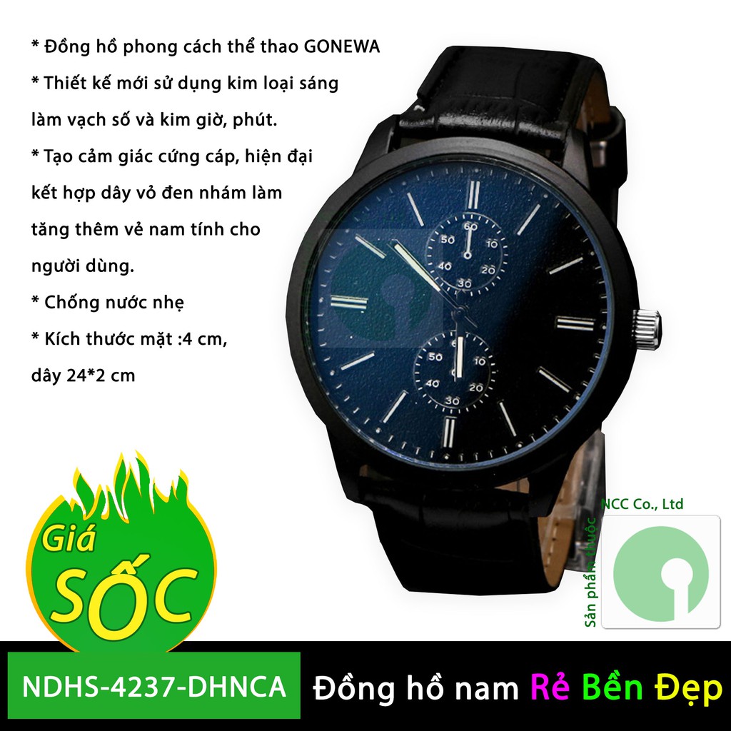 Đồng hồ nam đeo tay bằng dây da PU, kiểu dáng châu âu mạnh mẽ - NDHS-4237-DHNCA