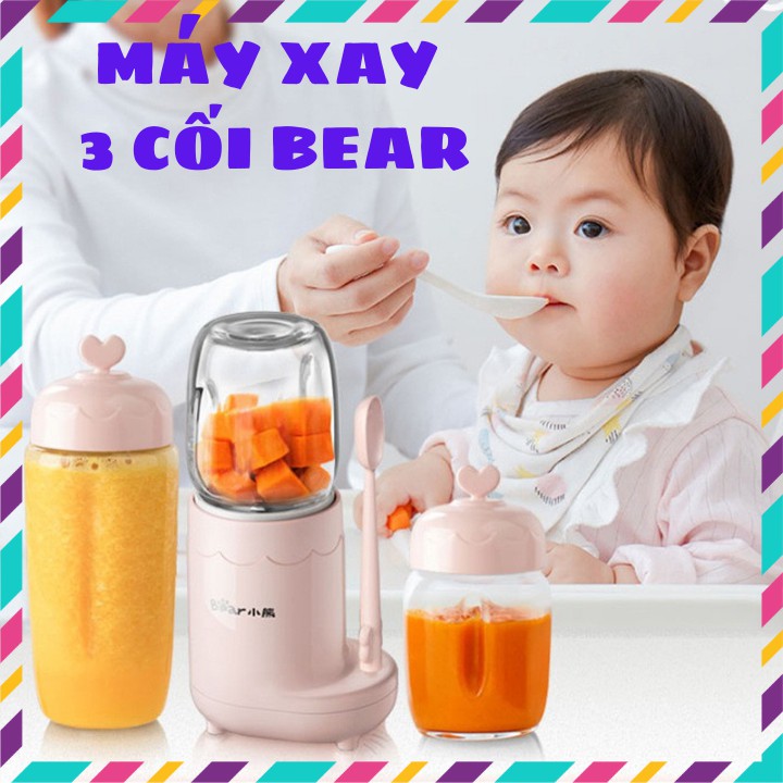 Máy xay đa năng 3 cối Bear, cối thủy tinh cho bé ăn dặm