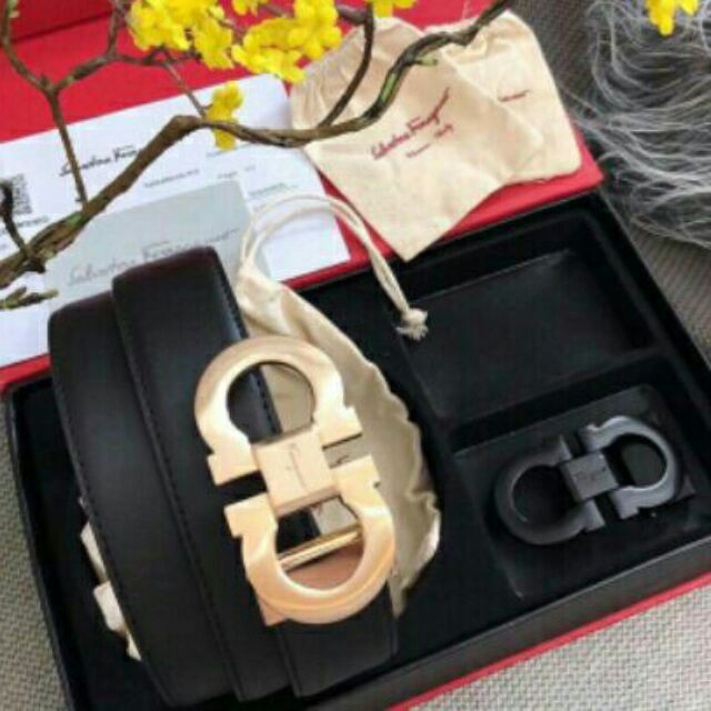 Dây lưng nam nữ dây đen may 2 viền - mặt 2 chữ a ( mặt vàng - đen )