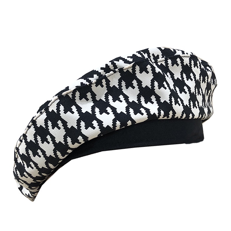 Autumn and winter fashion plaid cotton beret hat for women