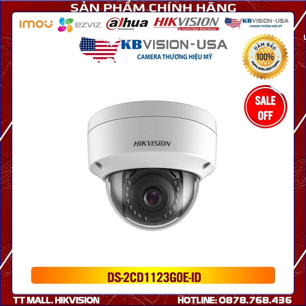 Camera IP  bán cầu HikVision DS-2CD1123G0E-ID - 2MP HD hàng chính hãng, bảo hành 2 năm