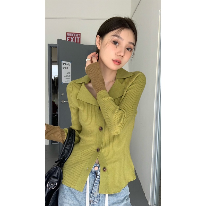 ZHELIHANGFEI Áo Cardigan Dệt Kim Tay Dài Cổ Chữ V Thời Trang Cho Nữ