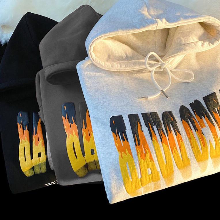 Hoodie Nam Nữ Dáng Rộng Chất Nỉ Lì Hingf Chữ Lửa Mũ Rộng Form To Unisex Dày Đẹp
