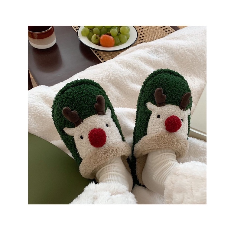 Dép bông tuần lộc noel đế xốp lông mịn chống trơn đi được cả ngoài đường