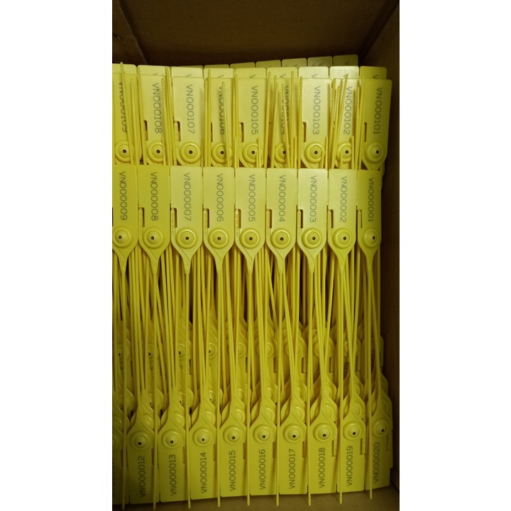 CÓ VAT. COMBO 100 chiếc Seal nhựa niêm phong dạng tròn trơn thẳng dài 23 cm khóa kim loại in seri liên tục