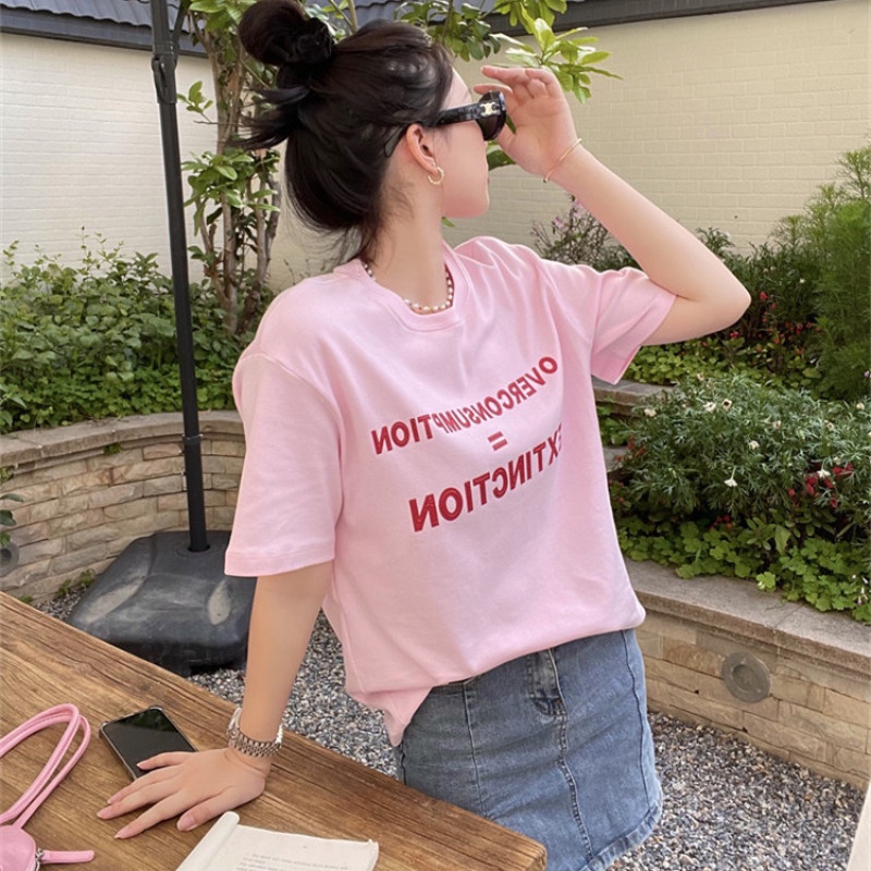 Áo Thun Tay Ngắn Dáng Rộng In Chữ Đơn Giản Trẻ Trung Hợp Thời Trang