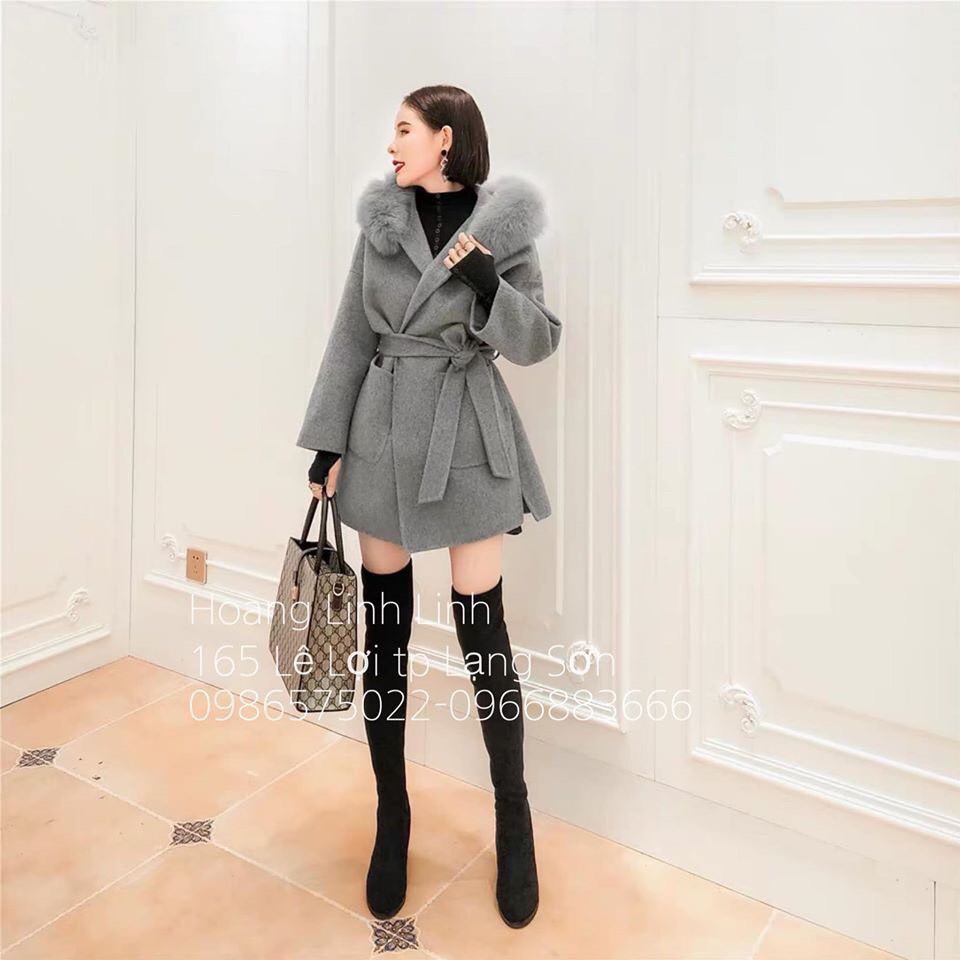 Áo len dạ mũ lông