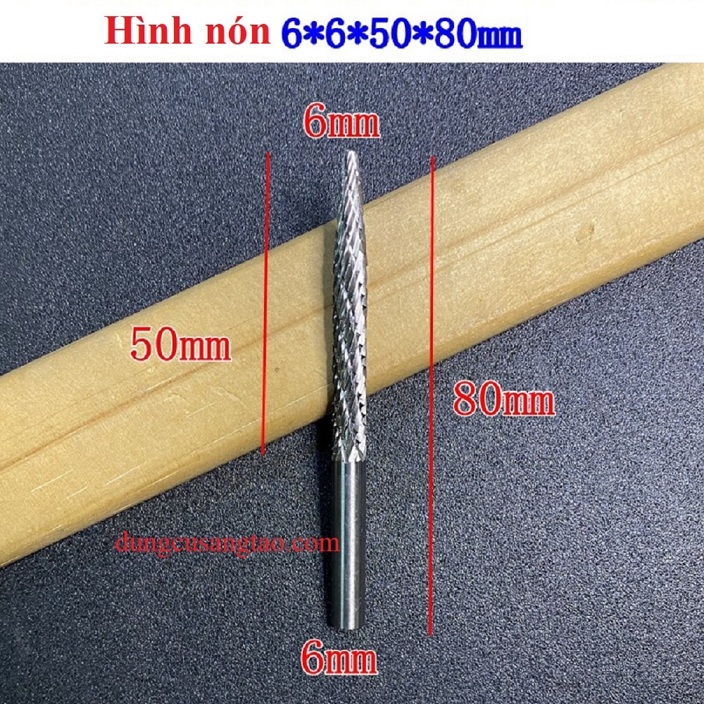 Mũi mài loại dài / Đầu làm gỗ lũa cán dài hình trụ/ hình nón, trục 5mm / trục 6mm