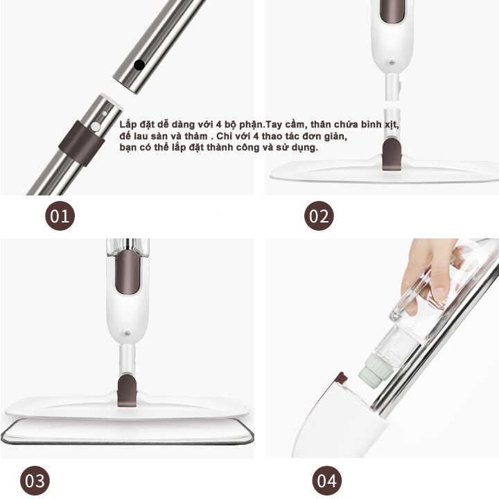 Chổi Lau Nhà Phun Sương Xoay 360 , Cây Lau Nhà Tự Vắt Thông Minh Phun Sương 88326