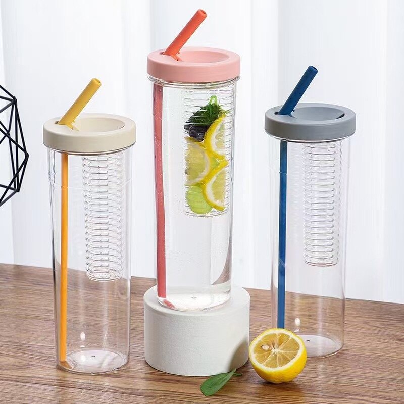 Bình đựng nước 700ml - Trong suốt có ống hút  có lọc BD700