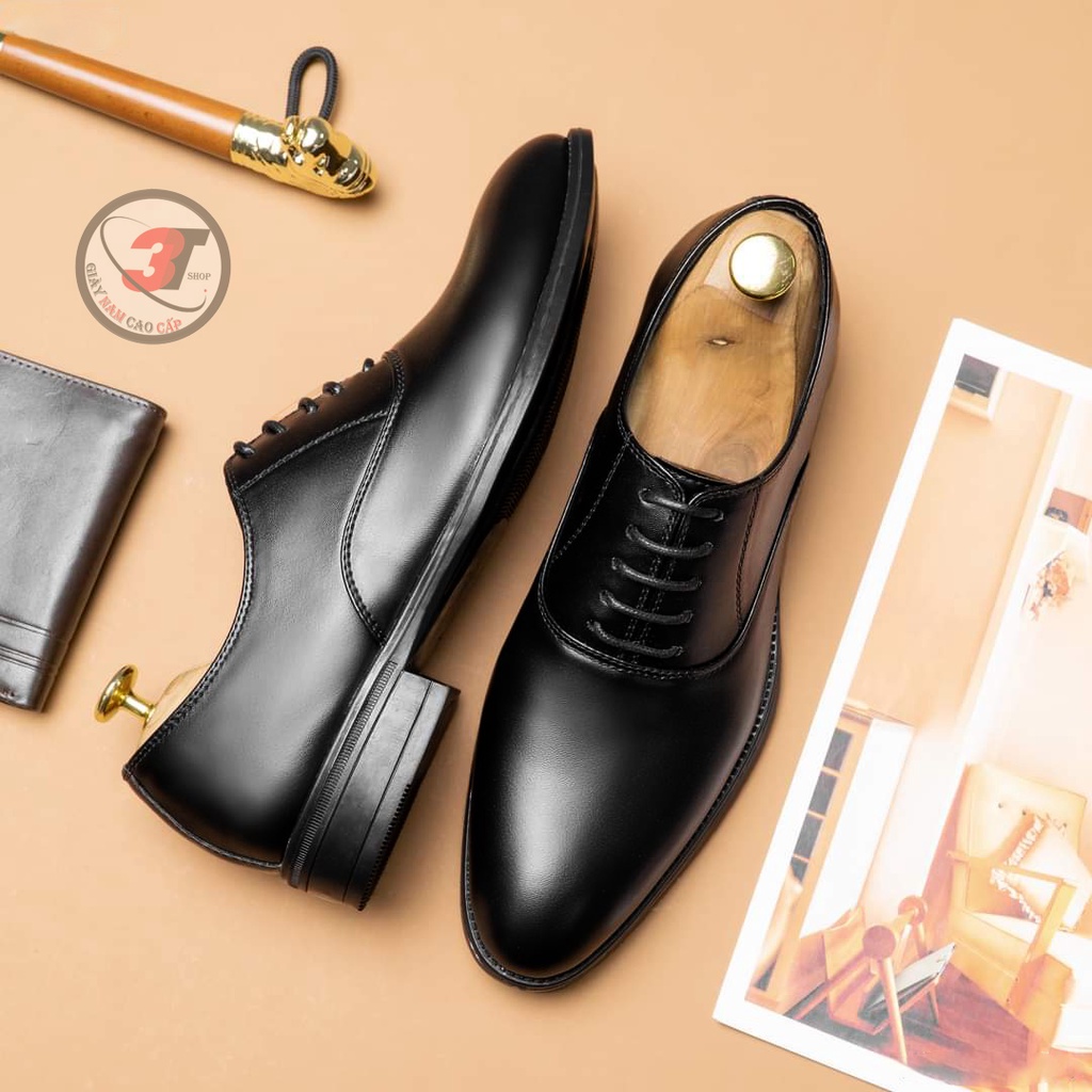 Giày nam oxford công sở ,DA mềm cao cấp màu đen , Đế Cao su Cao 3cm ,Có Khâu Đế -Bảo hành 12 tháng