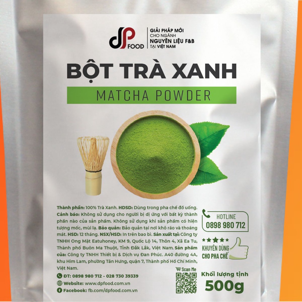Bột matcha trà xanh nguyên chất DPFOOD - 500g - pha trà sữa, đá xay, latte,... - Tặng free nhiều công thức pha chế