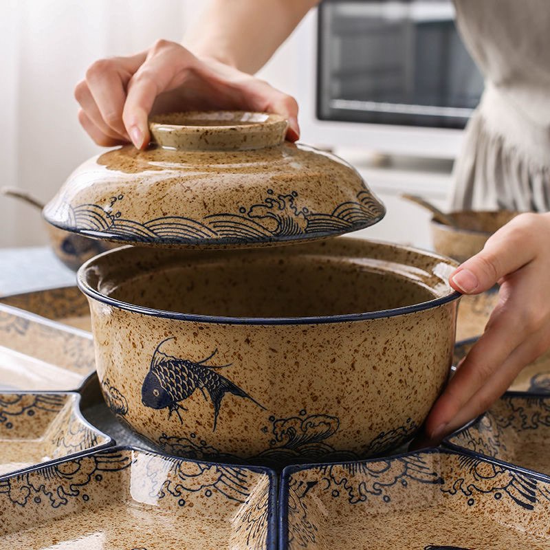 TRẦM MẶC - TRỌN BỘ BÁT ĐĨA CÁ CHÉP - Bát đĩa gốm sứ cao cấp