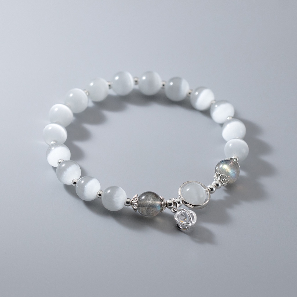 Vòng tay nữ lắc tay nữ bạc s925 đá moonstone mix đá mắt mèo trắng  Cá jewelry LTB167