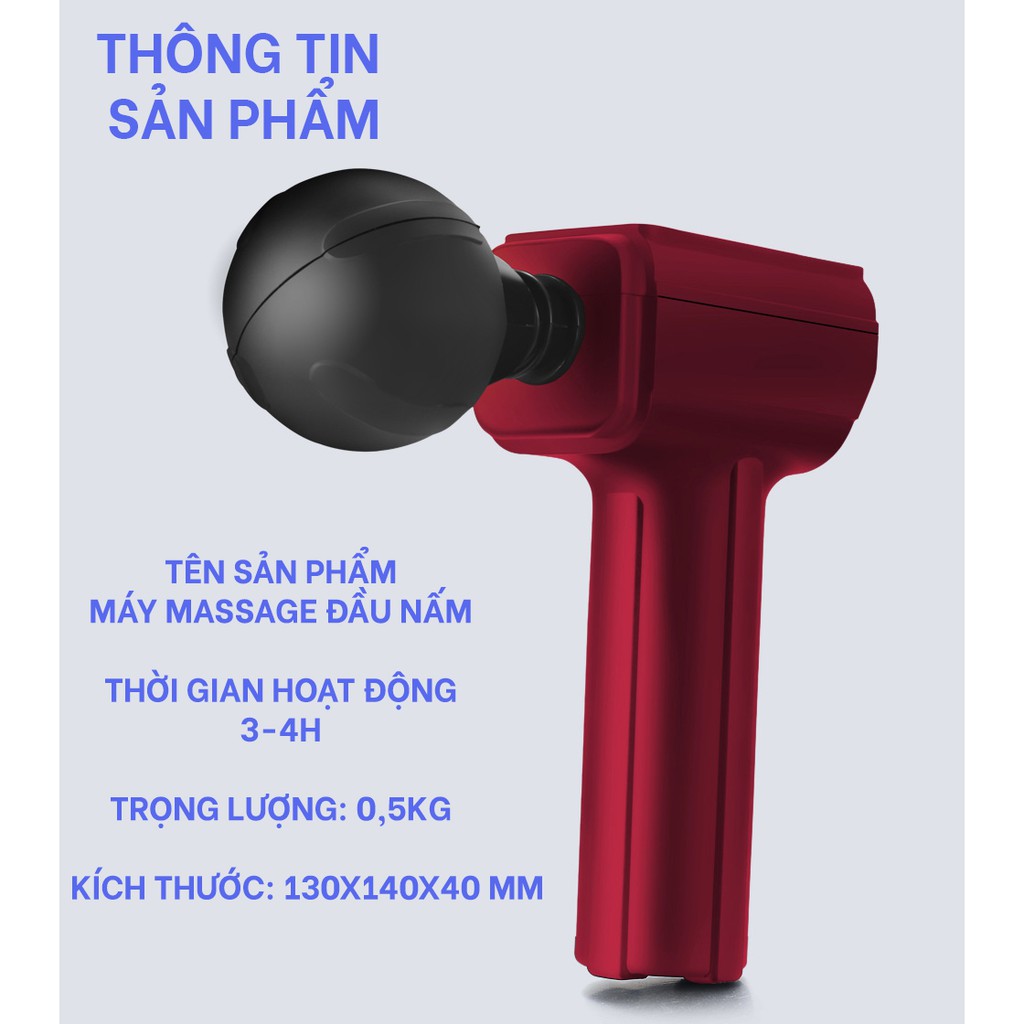 Súng Massage Cầm Tay Vật Lý Trị Liệu Giúp Giảm Đau Nhức, Căng Cơ, Động Cơ 1200-3000 Vòng/Phút-Tặng Kèm Cáp Dữ Liệu USB