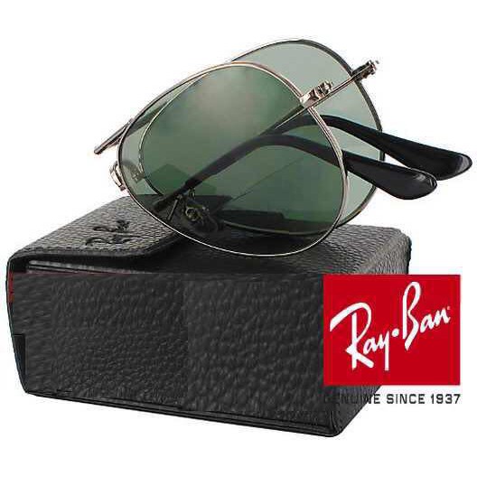 Kính mắt Rayban gập gọn gàng có 2 mầu (mầu trà+mầu xanh)