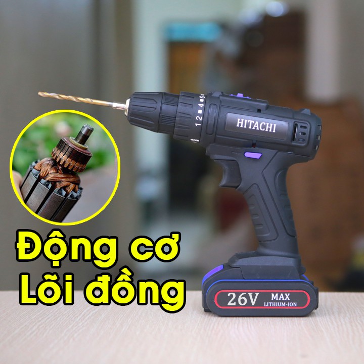 Khoan Pin Hitachi 26V 2 Pin Siêu Khỏe Giá Siêu Rẻ. Tặng Mũi Bắt VÍt