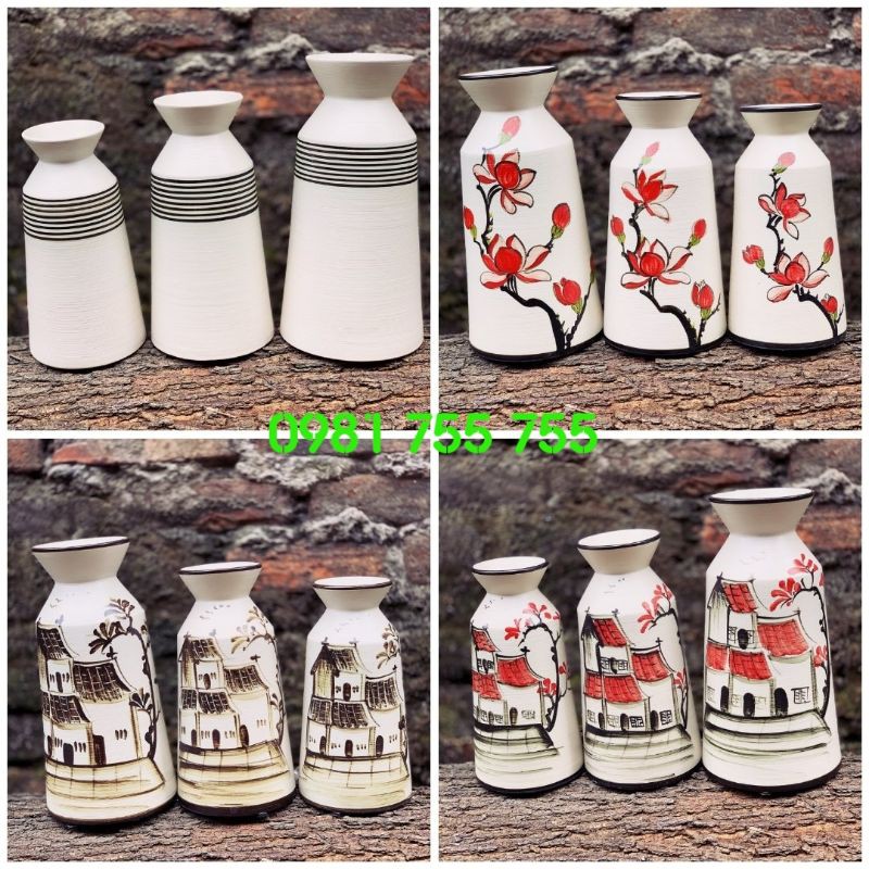 Bình lọ hoa gốm sứ Bát Tràng họa tiết vẽ tay  Trang tri Decor Hàng nghệ Nhân Bát Tràng