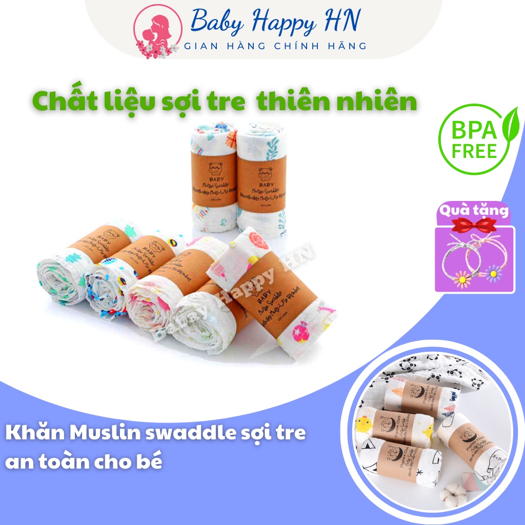 Khăn Muslin swaddle sợi tre cho bé khăn đa năng, khăn tắm, khăn quấn chất liệu an toàn 100% sợi tre tự nhiên