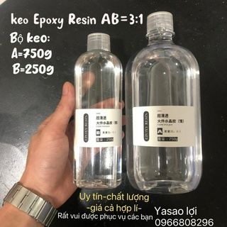 keo Epoxy Resin AB 3:1 = 1kg nhựa trong suốt loại cứng, tự tan bọt, chống ngả vàng