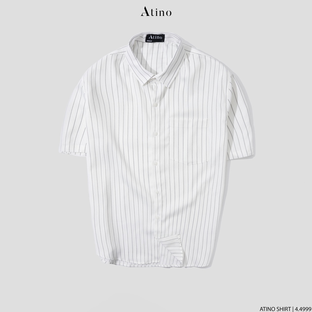 Áo Sơ Mi Cộc Tay Nam Kẻ ATINO Vải Cotton mềm mịn thoáng mát Form Regular SM4.4999