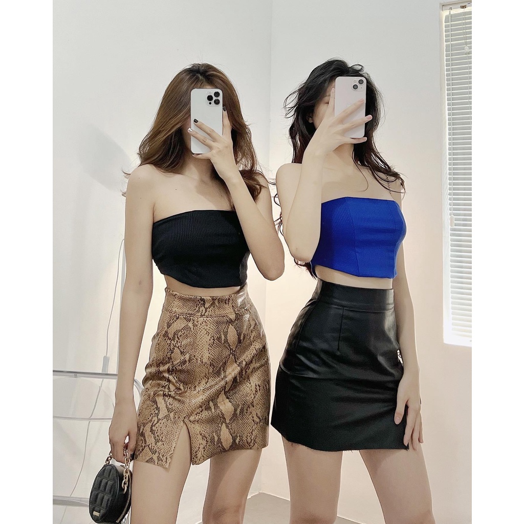 Áo croptop nữ đan dây HHVINTAGE kiểu ống thun hai lớp co giãn Top A29